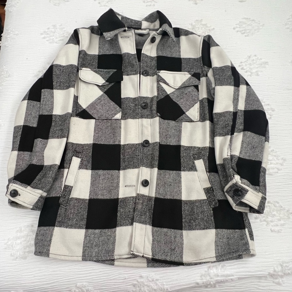 H&M Black and White Flannel Button Down Jacket